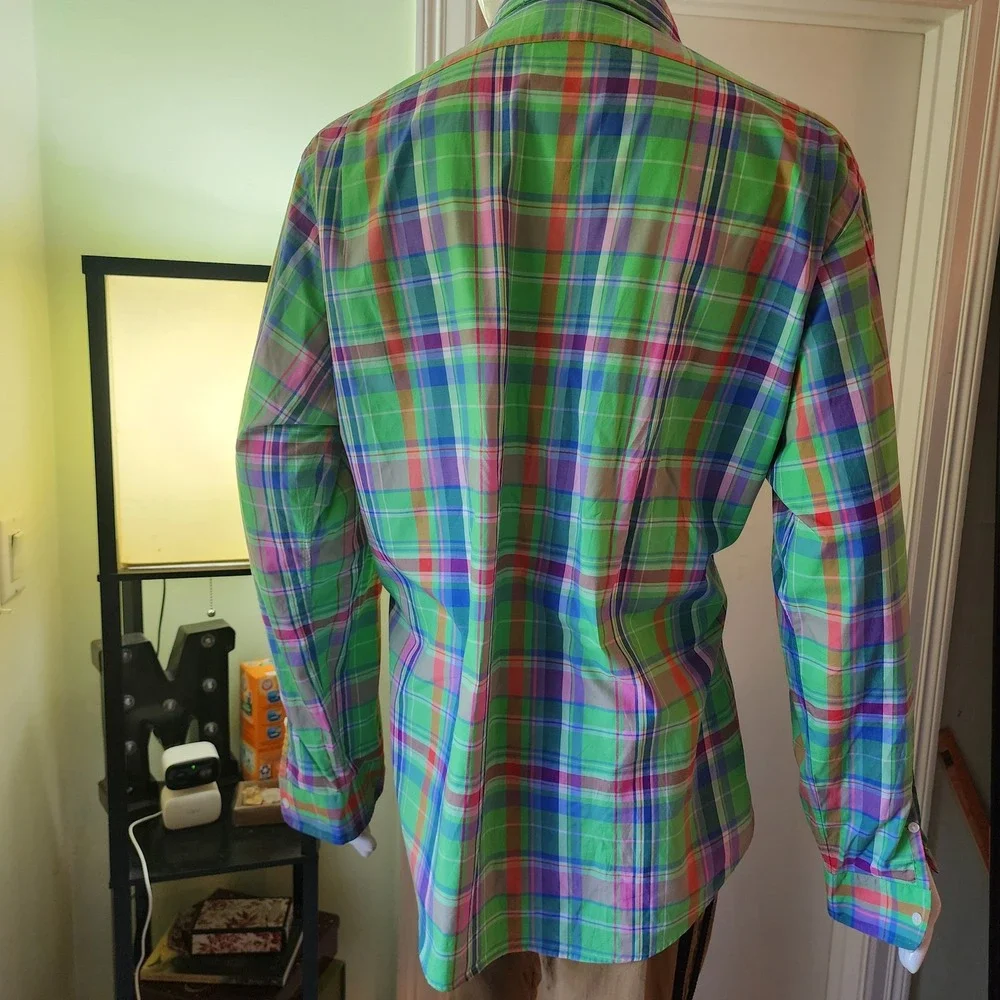 Polo Ralph Lauren Stanton Custom Fit Plaid Shirt Mens XXL Green Pink Multi Color